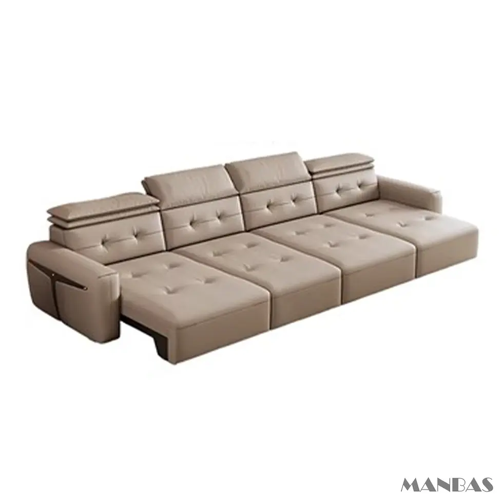 Thumbnail: Genuine Leather Electric Sofa Bed with Adjustable Headrest