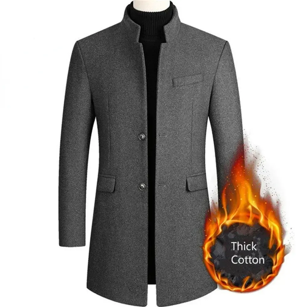 Men Slim Fit Long Sleeve Cardigans Wool Blend Coat