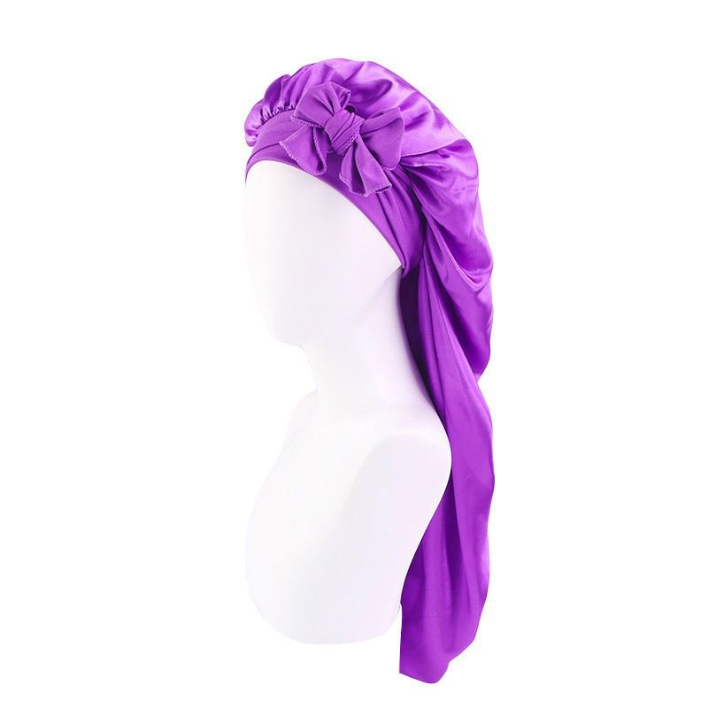 Thumbnail: Oversized Satin Sleeping Bonnet with Ribbon – Breathable Elastic Cap