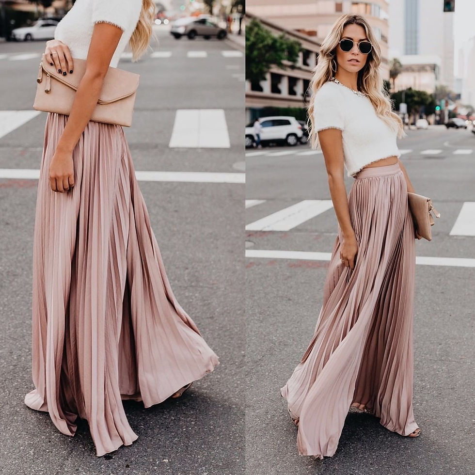 Thumbnail: Womens High Waist Maxi Skirt with Pleated Design Elastic Waist and Solid Color