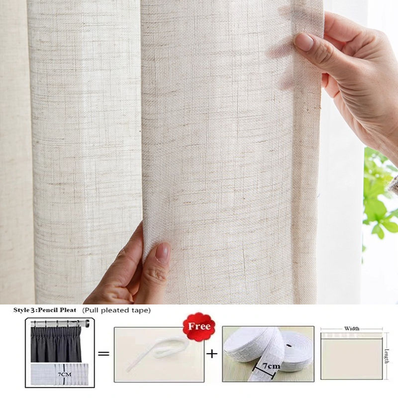 Thumbnail: Modern Cotton Linen Beige Sheer Tulle Curtains for Living Room & Bedroom