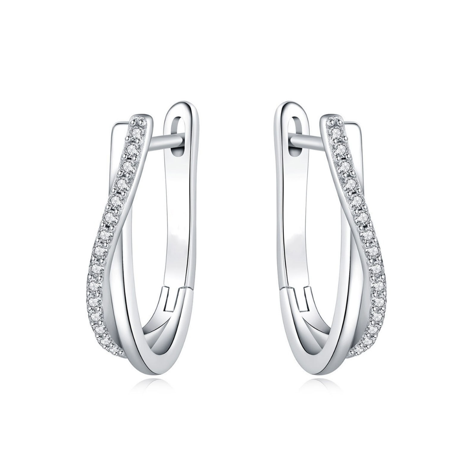 Sterling Silver 925 Twisted Hoop Earrings with Zircon Stone & Certification