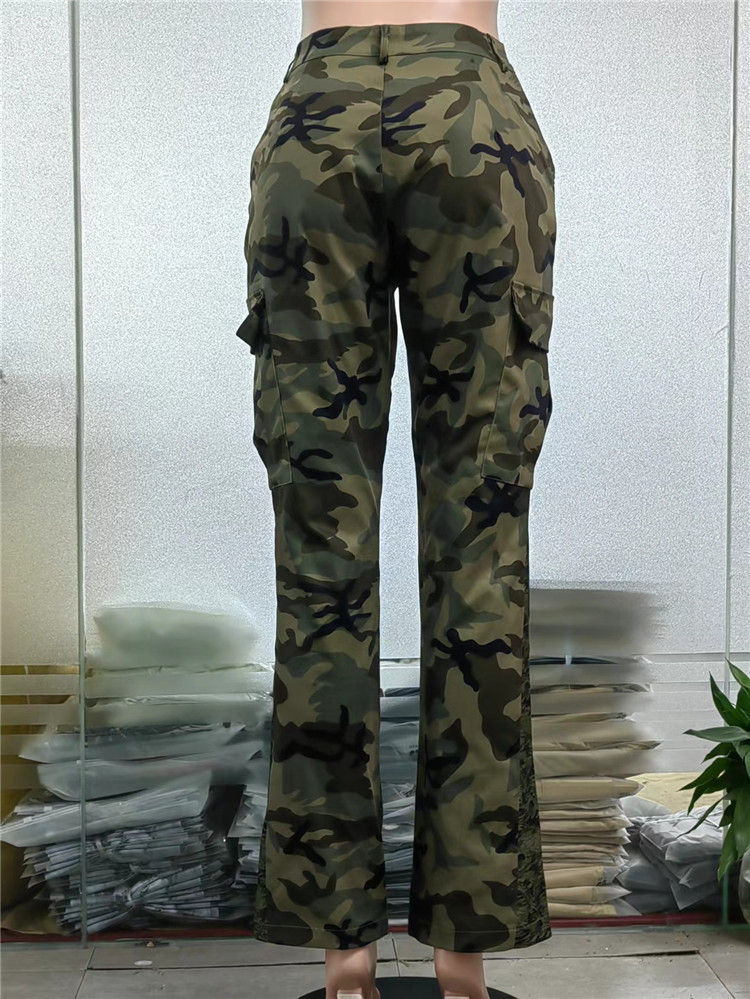 Thumbnail: Women’s Camouflage Cargo Pants with Side Pockets Stretch Casual