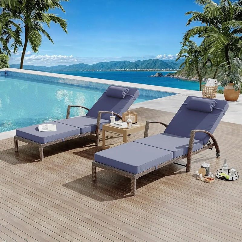 Thumbnail: Adjustable Outdoor Rattan Chaise Lounge Set of 2