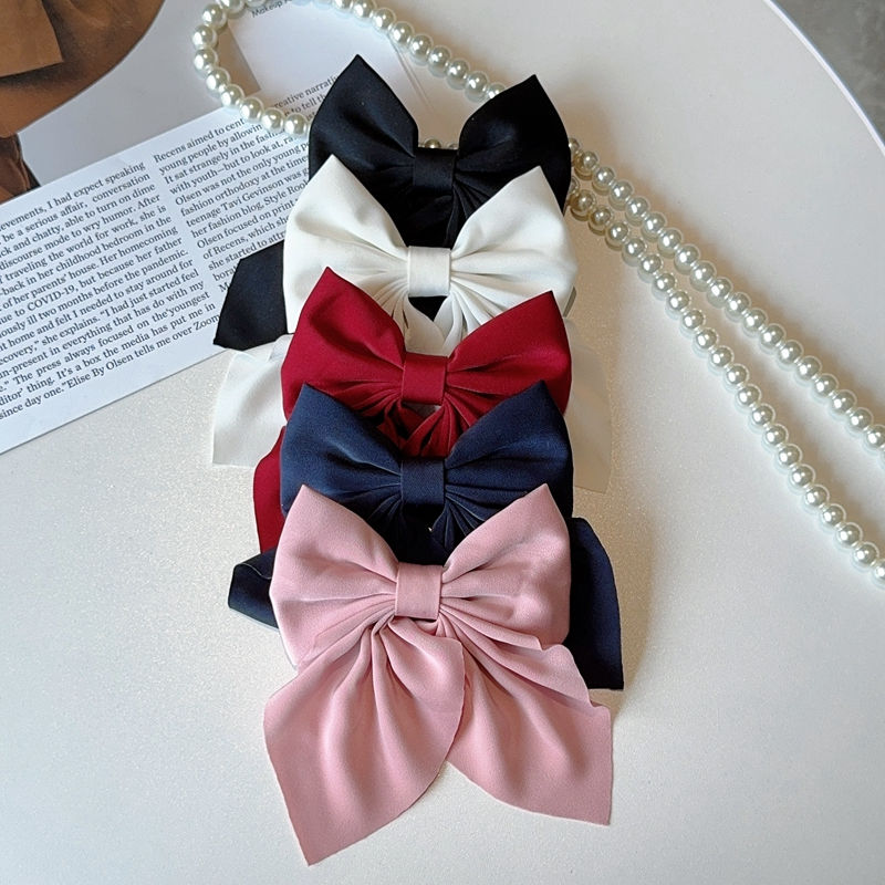 Thumbnail: 5-Piece Satin Bow Hair Clip Set – Solid Color Spring Clips for Girls
