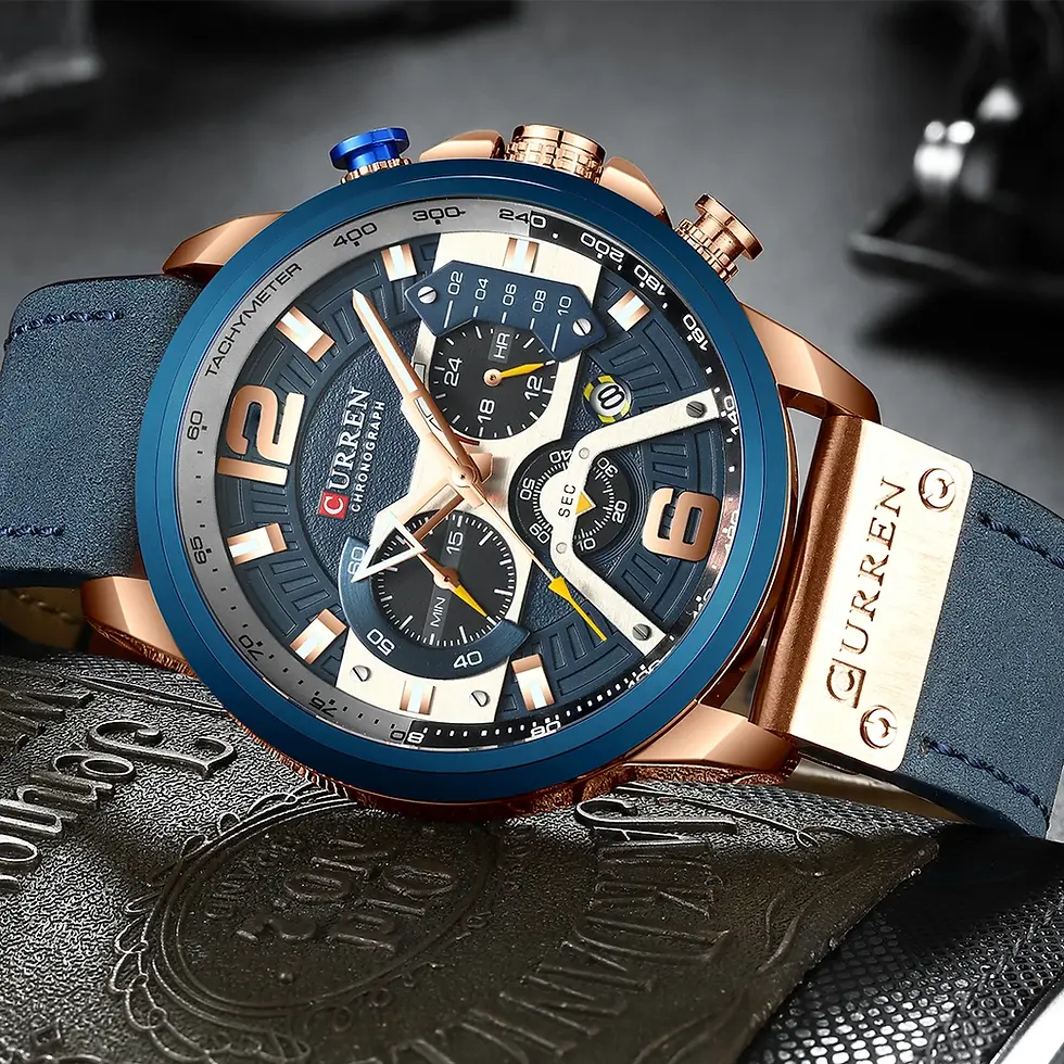 Thumbnail: Chronograph Men's Watch – Waterproof Leather Sport Calendar Wristwatch