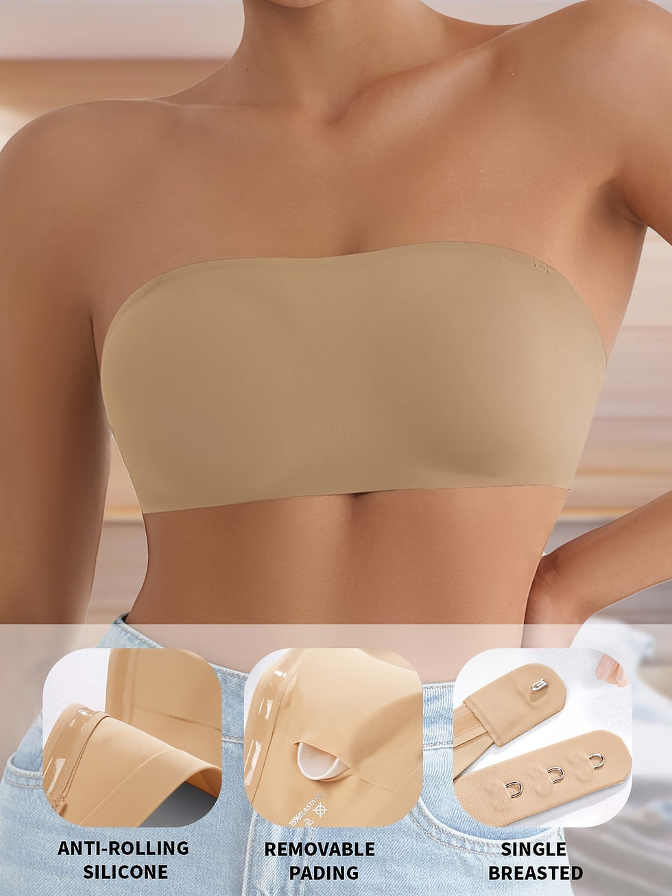 Thumbnail: Strapless Bra for Women Seamless Wireless Invisible Tube Top Breathable M to 6XL