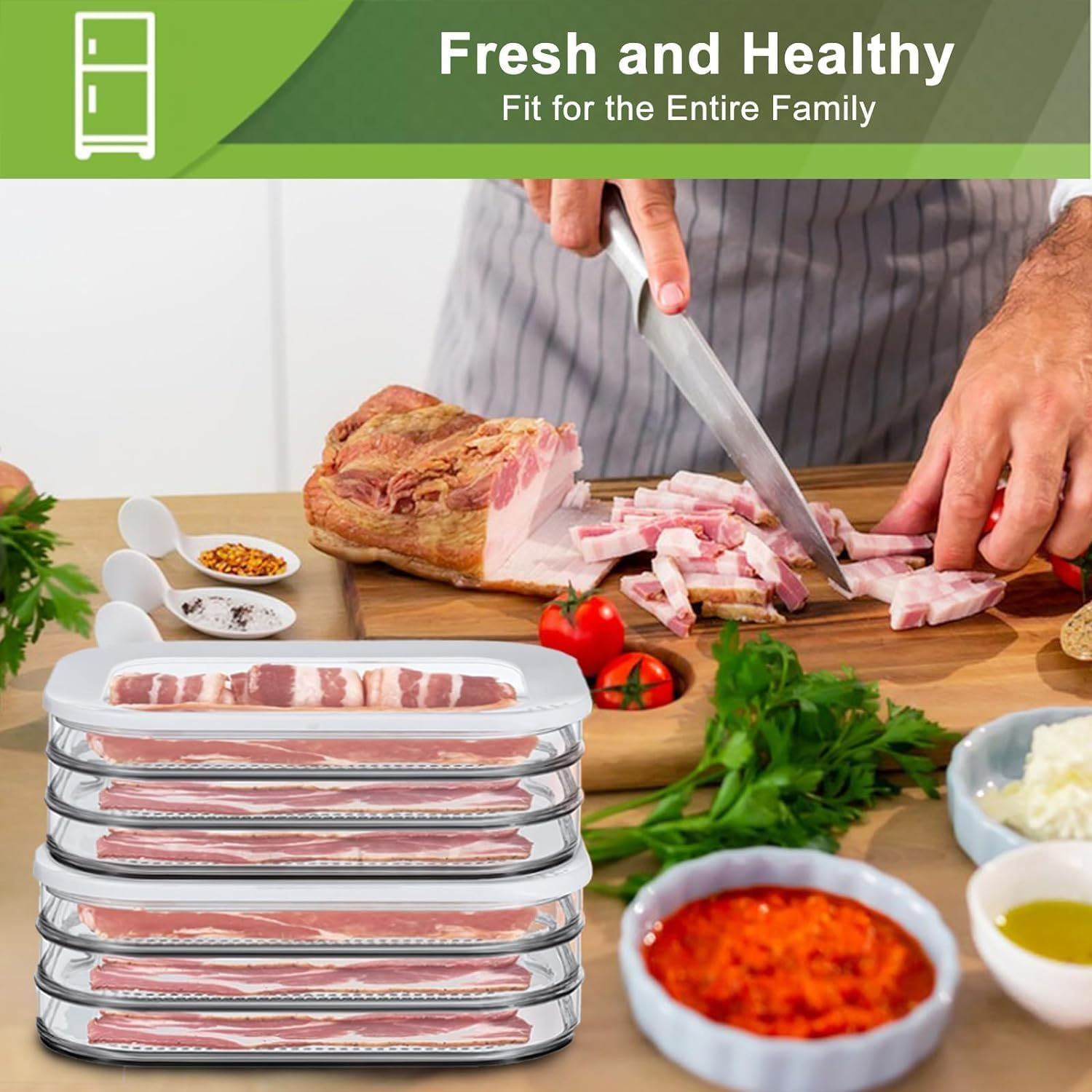 Refrigerated Crisper with Lid Leakproof Meat Storage Container for Fridge 2L