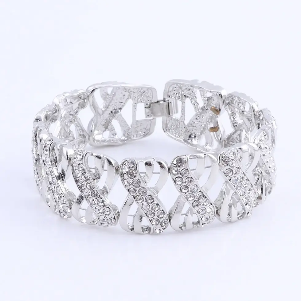 Thumbnail: Silver Indian Bridal Jewelry Set – Dubai  Necklace, Earrings, Ring & Bracelet