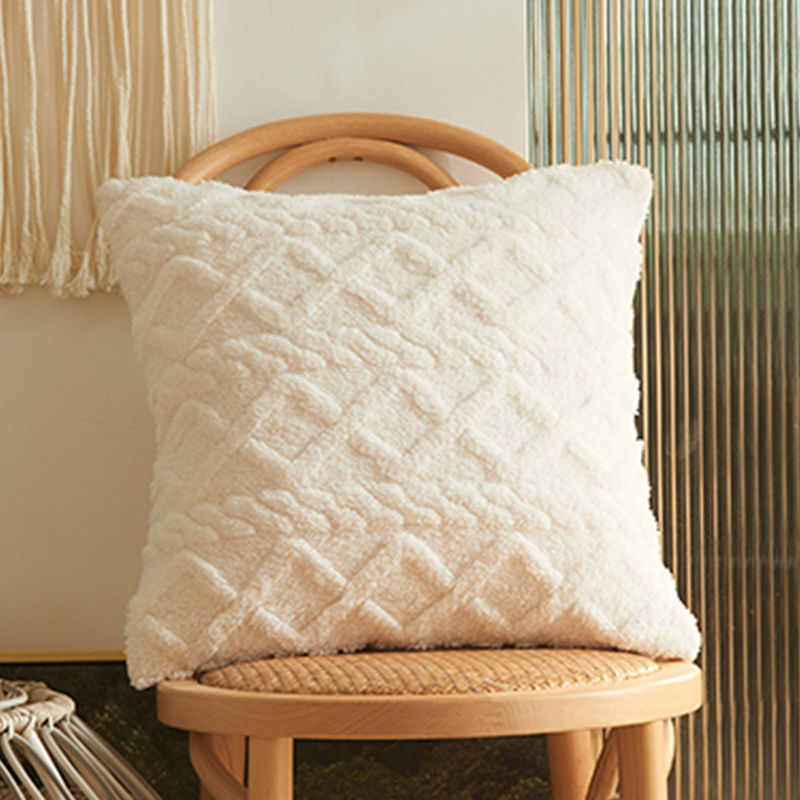 Thumbnail: Twist Knit Plush Plaid Pillow Cover 45x45cm