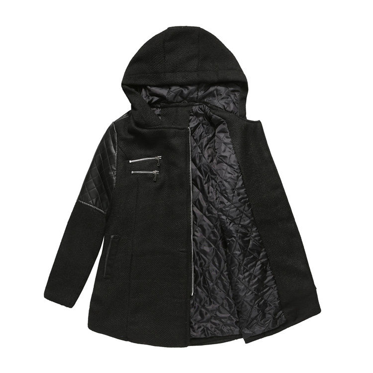 Thumbnail: Women Winter Quilted Wool Coat Long Trench Style with Hood Warm and Comfortable
