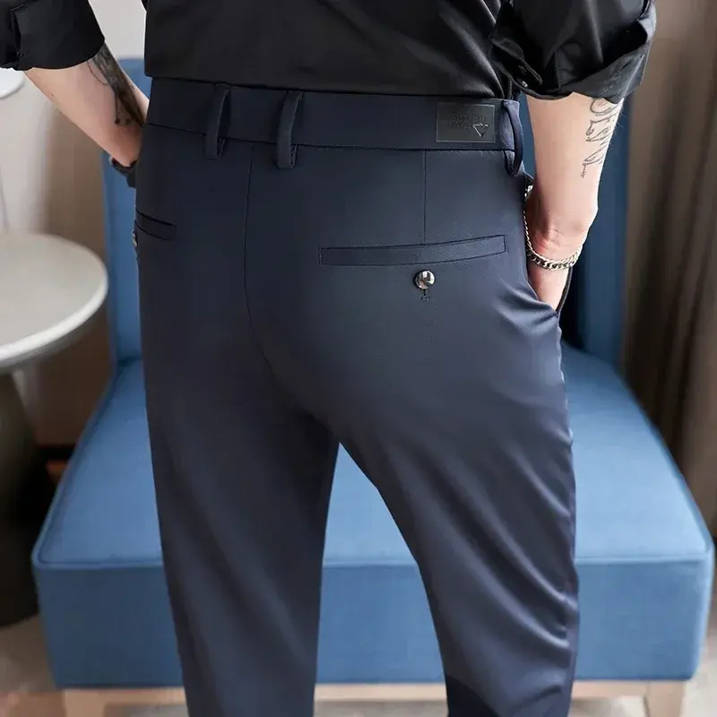 Thumbnail: Men's Navy Stretch Suit Pants – Fashion Casual Slim Trousers