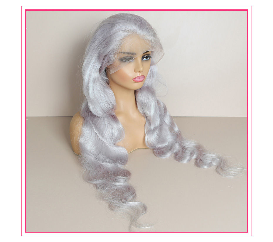 Thumbnail: Silver Grey Body Wave Wig 13x6 Lace Front 210% Density Brazilian Hair