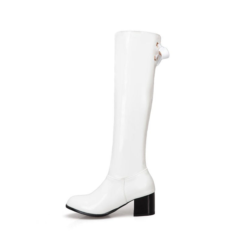 Thumbnail: Womens Knee High Boots with Round Toe and Block Heels in Large Sizes