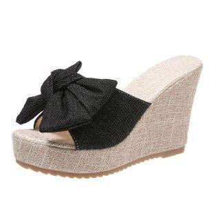 Thumbnail: Womens Platform Wedge Slip On Butterfly Knot Summer Sandals
