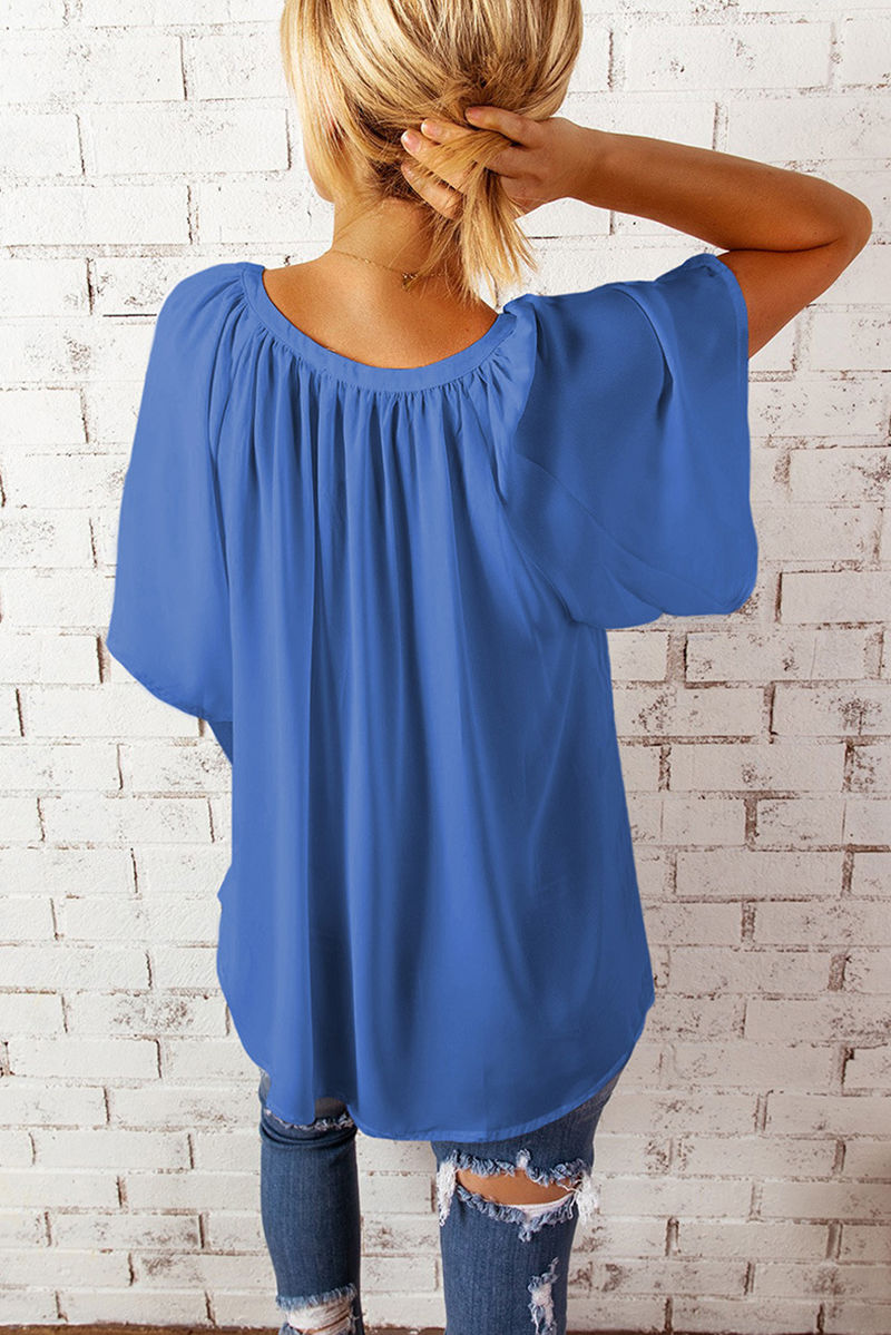 Thumbnail: Loose V-Neck Chiffon Top – Casual Summer Pullover Shirt for Women