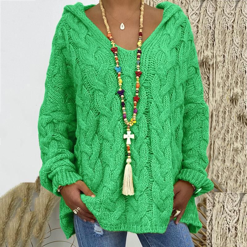 Thumbnail: Jocoo Jolee Women's Hooded Twist Knit Sweater – Thick V-Neck Pullover for Autumn