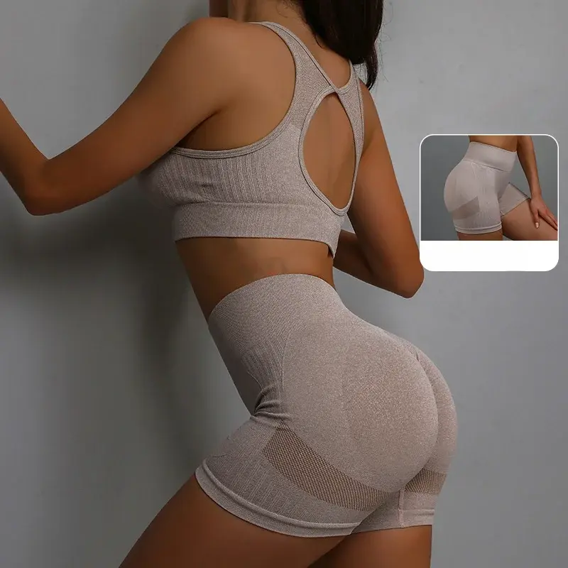 Thumbnail: Seamless Yoga Outfit – Sleeveless Sports Bra & Shorts Set for Women