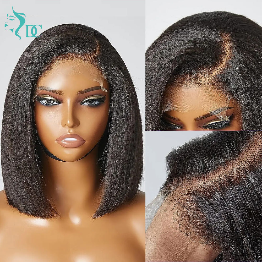 Kinky Straight Bob Wig with 4C Hairline & Curly Baby Hair – Human Hair
