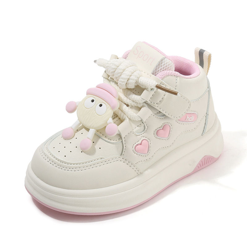 Girls White High Top Sneakers with Soft Non Slip Soles for Spring and Autumn