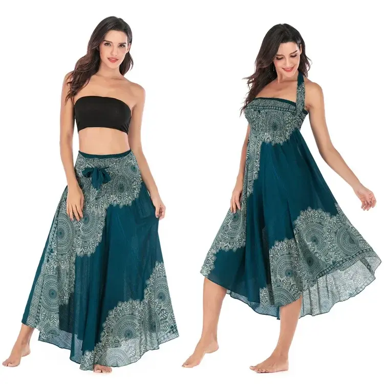 Thumbnail: Bohemian Floral Ethnic Style Long Skirt Elastic Waist Flowing Maxi Skirt Women