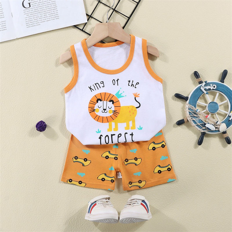 Thumbnail: (4–6Y)2-Piece Sleeveless Summer Pajamas – Unisex Kids Sleepwear Set