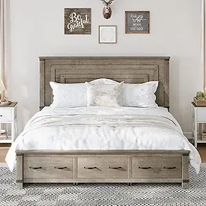 Thumbnail: Farmhouse King Size Bed Frame – 54" Tall Geometric Headboard & Footboard