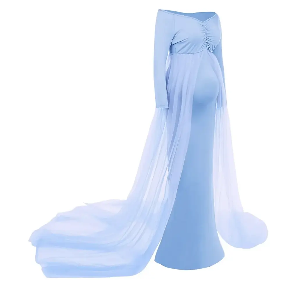 Thumbnail: Plus Size Lace Maternity Photo Shoot Maxi Gown