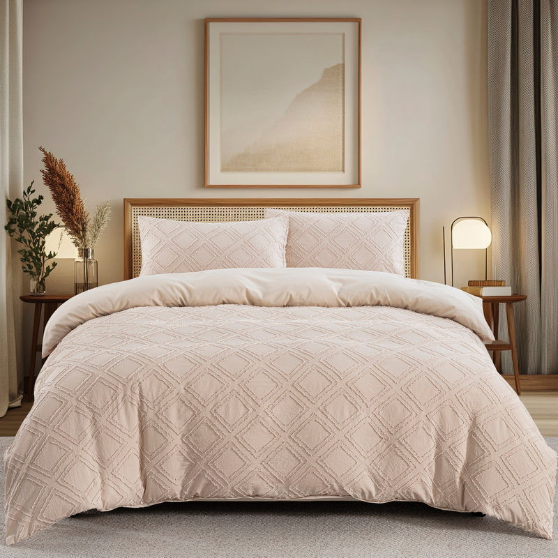 Thumbnail: Beige Boho Tufted Duvet Cover Set, Full/Queen Size Microfiber Bedding and Pillow
