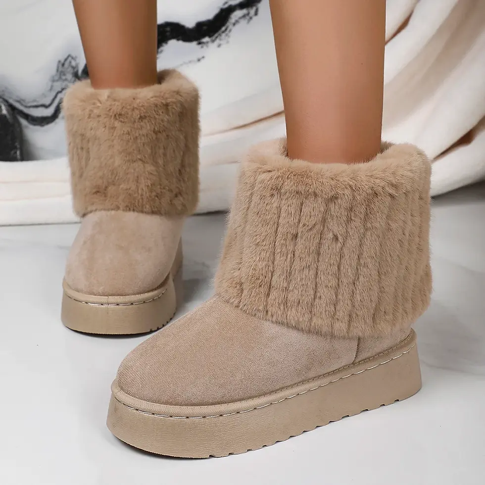 Thumbnail: Round Toe Plush Mid Calf Winter Boots Thick Sole Warm Shoes for Women Fashion