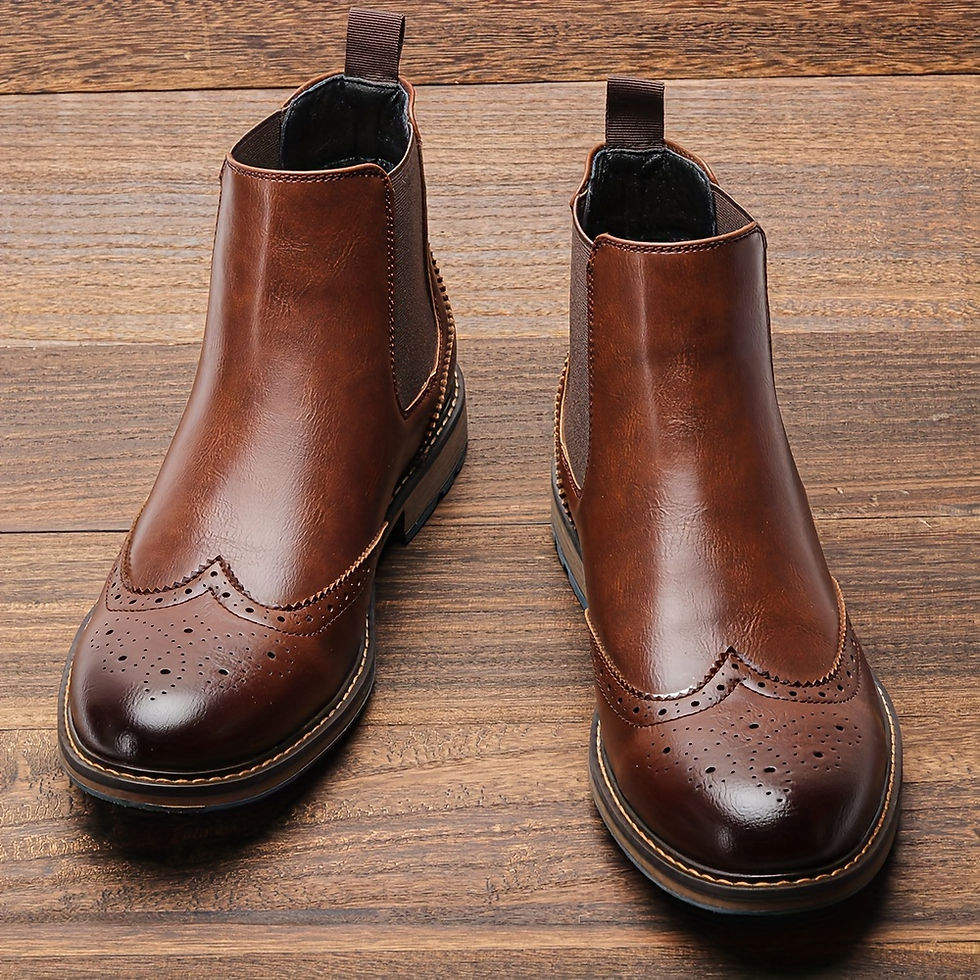 Thumbnail: Fashion Brogue Chelsea Leather Boots for Men Comfortable Classic American Look