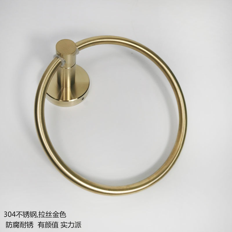 Thumbnail: Brushed Gold Stainless Steel Towel Ring – Wall-Mounted Bathroom Accessory