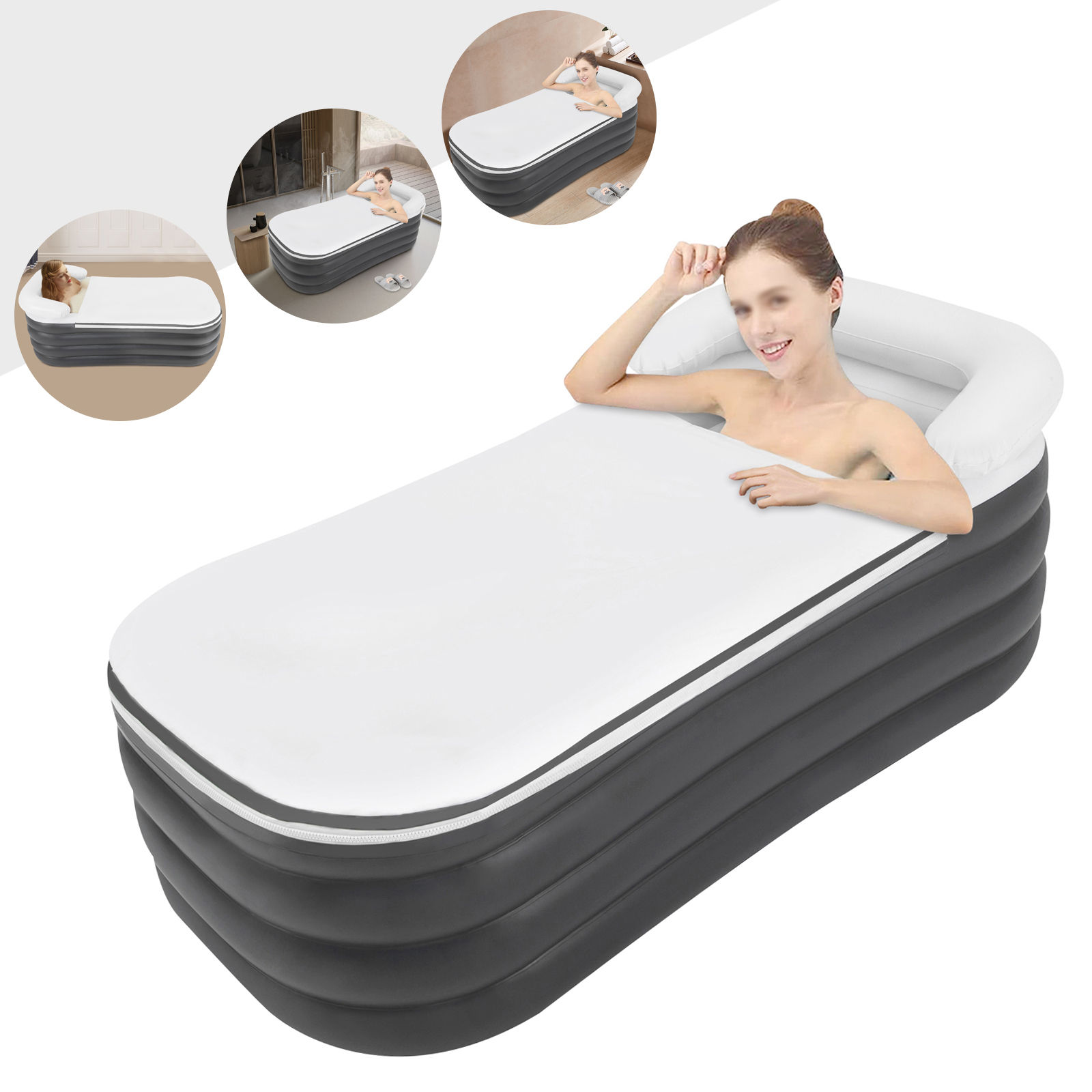 Foldable Portable Inflatable Bathtub – Grey Standing SPA Tub for Home Use