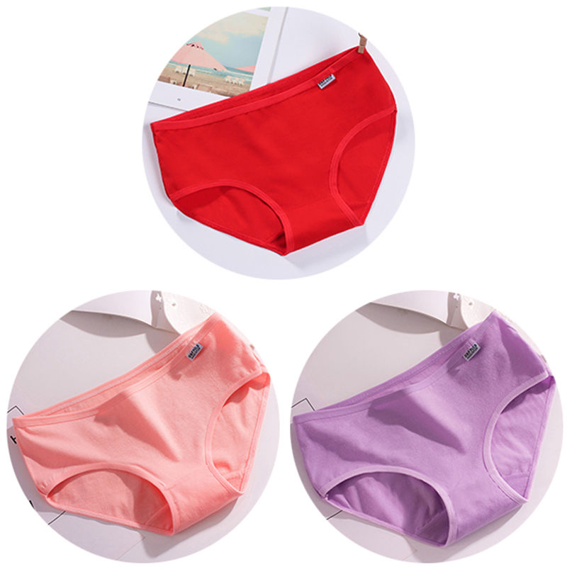 Thumbnail: 3Pcs/Set Candy Color Underwear Womens Comfortable High-quality Cotton Panties