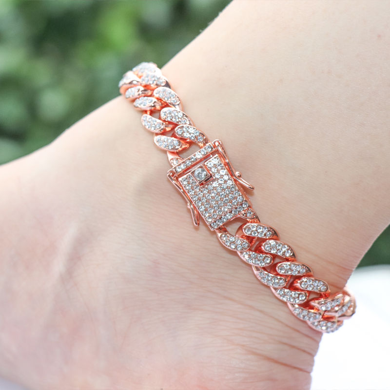 Thumbnail: Women’s 18K Gold Micro Zircon Miami Cuban Link Anklet Bracelet