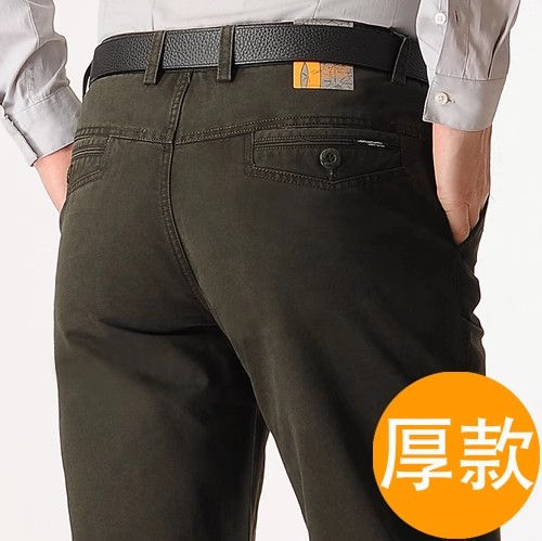 Thumbnail: Men's High Waist Cotton Pants – Heavyweight Casual Straight Trousers