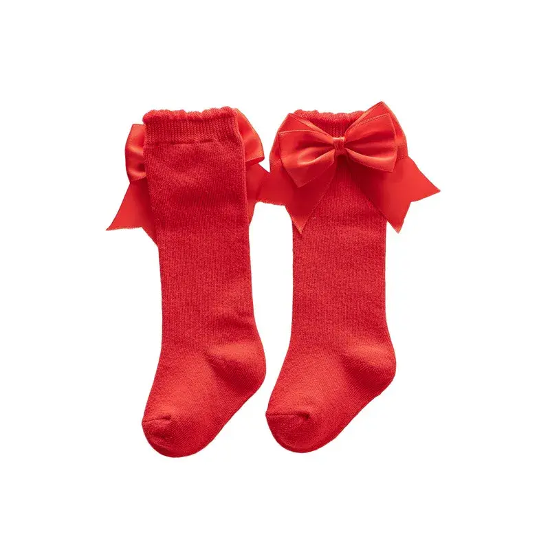 Thumbnail: Infant Girls' Bow Decor Socks – Solid Color Below Knee Summer Stockings