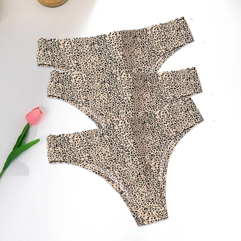 Thumbnail: 3PCS Leopard Print Thong Panties Set for Women Sexy Low Waist Soft Underwear
