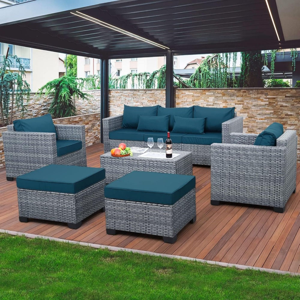 6-Piece Wicker Patio Conversation Set with Storage Table