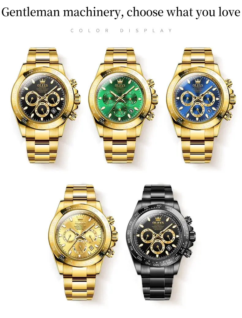 Thumbnail: OLEVS 6638 Gold Skeleton Automatic Watch – Men's Stainless Steel Luxury Timepiec