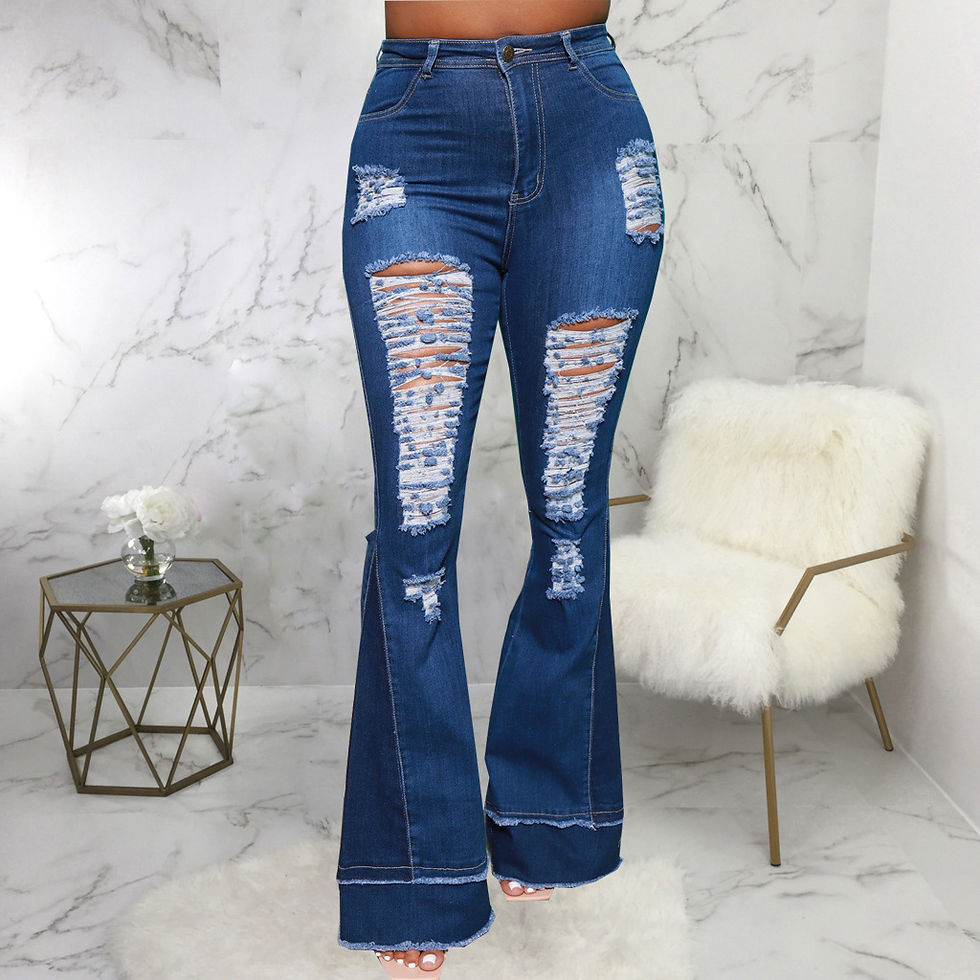 Thumbnail: Women’s High Waist Wide Leg Ripped Jeans – Vintage Distressed Denim