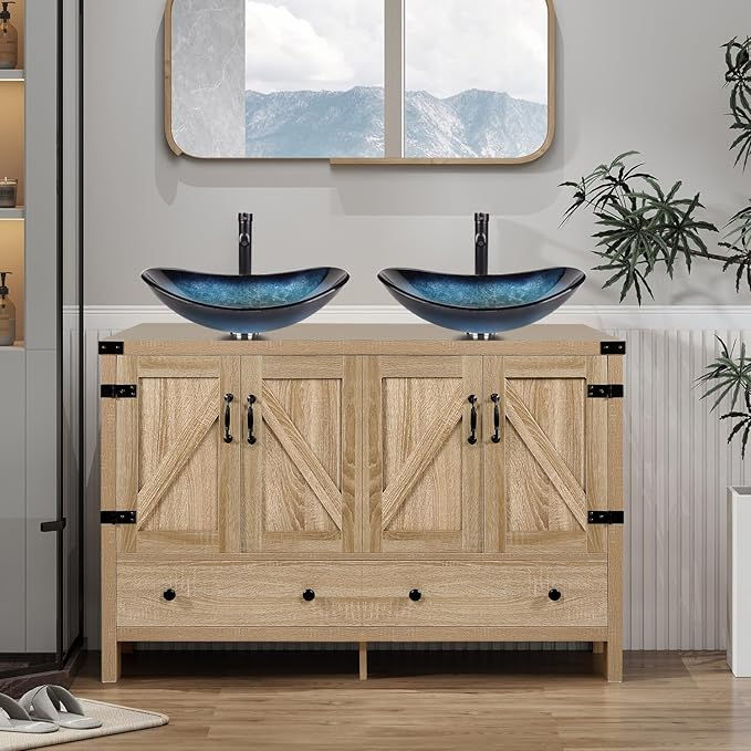 Thumbnail: Rustic Bathroom Vanity Cabinet – Natural Finish, Freestanding