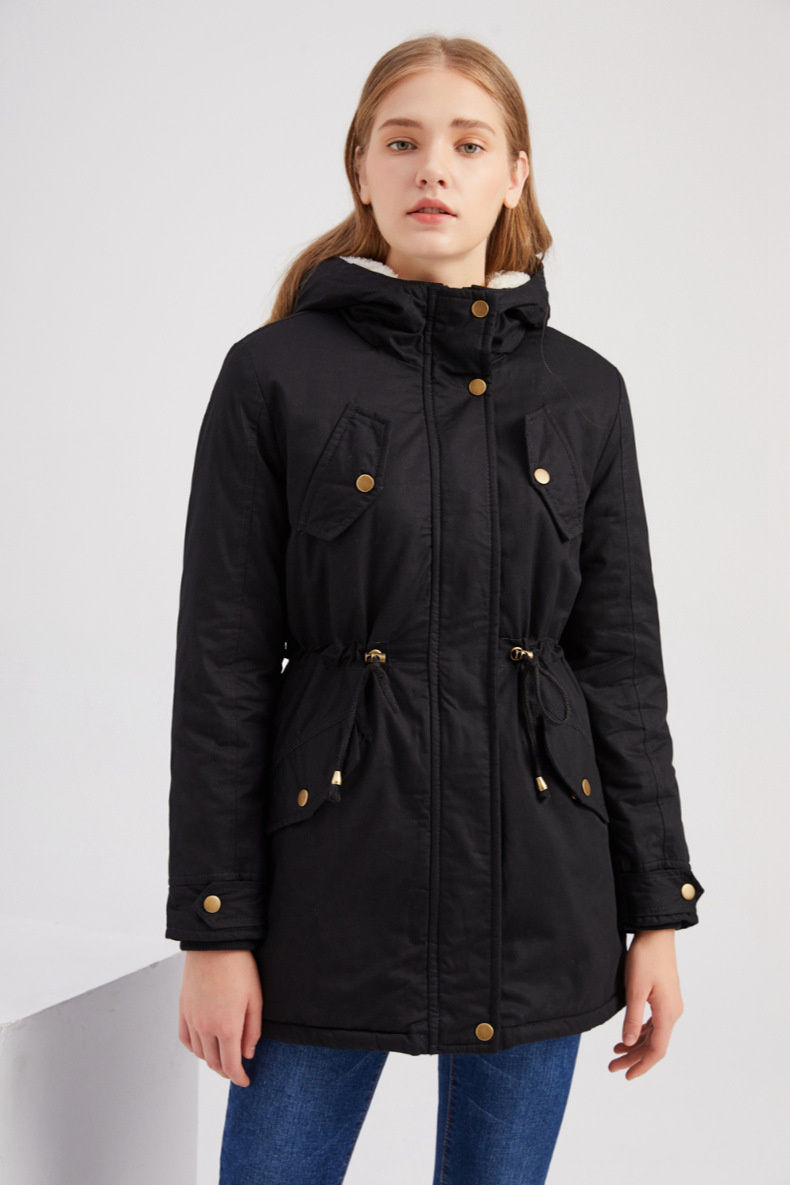 Thumbnail: Winter Hooded Parka Jacket for Women with Drawstring and Pockets