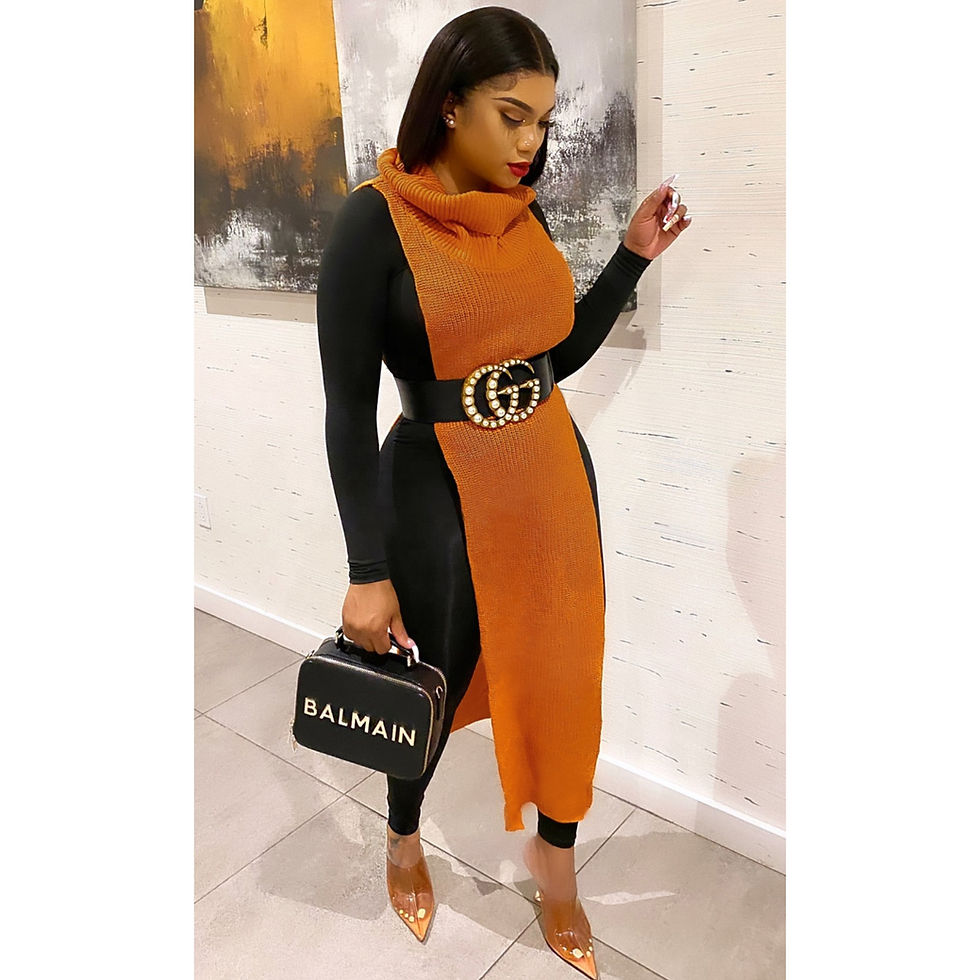 Thumbnail: Women Sleeveless Turtleneck Side Slit Knitted Sweater Dress Fall Winter