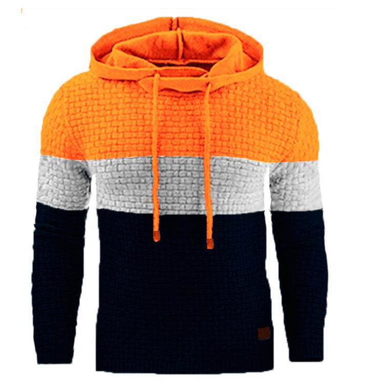Thumbnail: Men’s Autumn Jacquard Patchwork Hooded Sweatshirt Long Sleeve Pullover