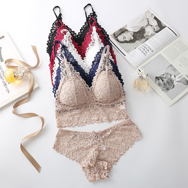 Thumbnail: Sexy Lace Women Underwear Set Seamless Wire Free Bra Sets Hollow Out