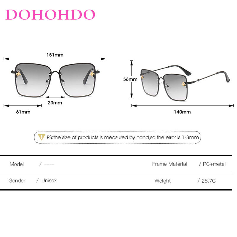 Thumbnail: New Fashion Metal Oversized Square Sunglasses Retro Luxury Designer Shades
