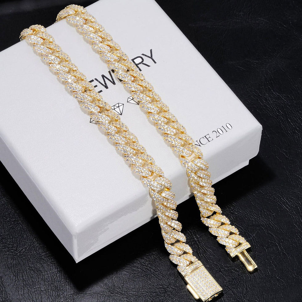 Thumbnail: 10mm White Gold or 18K Gold Plated Diamond Cuban Link Chain Necklace