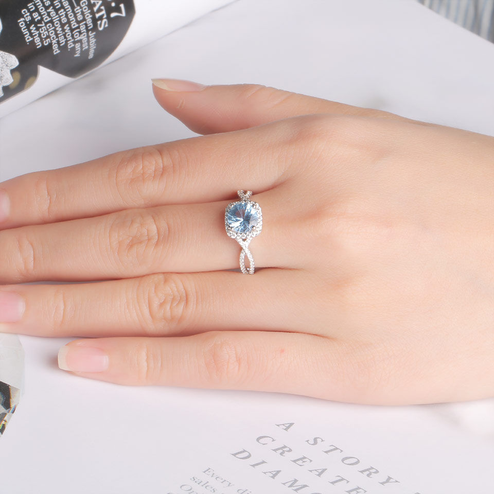 Thumbnail: Sky Blue Topaz Engagement Ring – 925 Sterling Silver Wedding Jewelry for Women