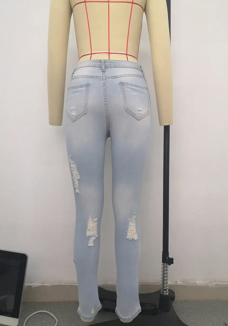 Thumbnail: Ripped Skinny Jeans for Women High Waist Summer Wear in White Black Blue